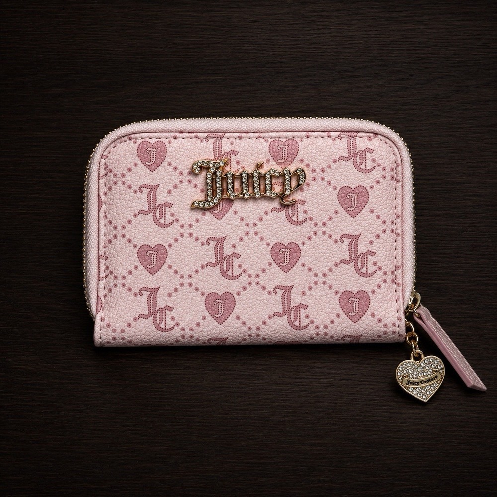 Juicy Couture Juicy Forever Heart Monogram Pink Blush Double Zip Wallet